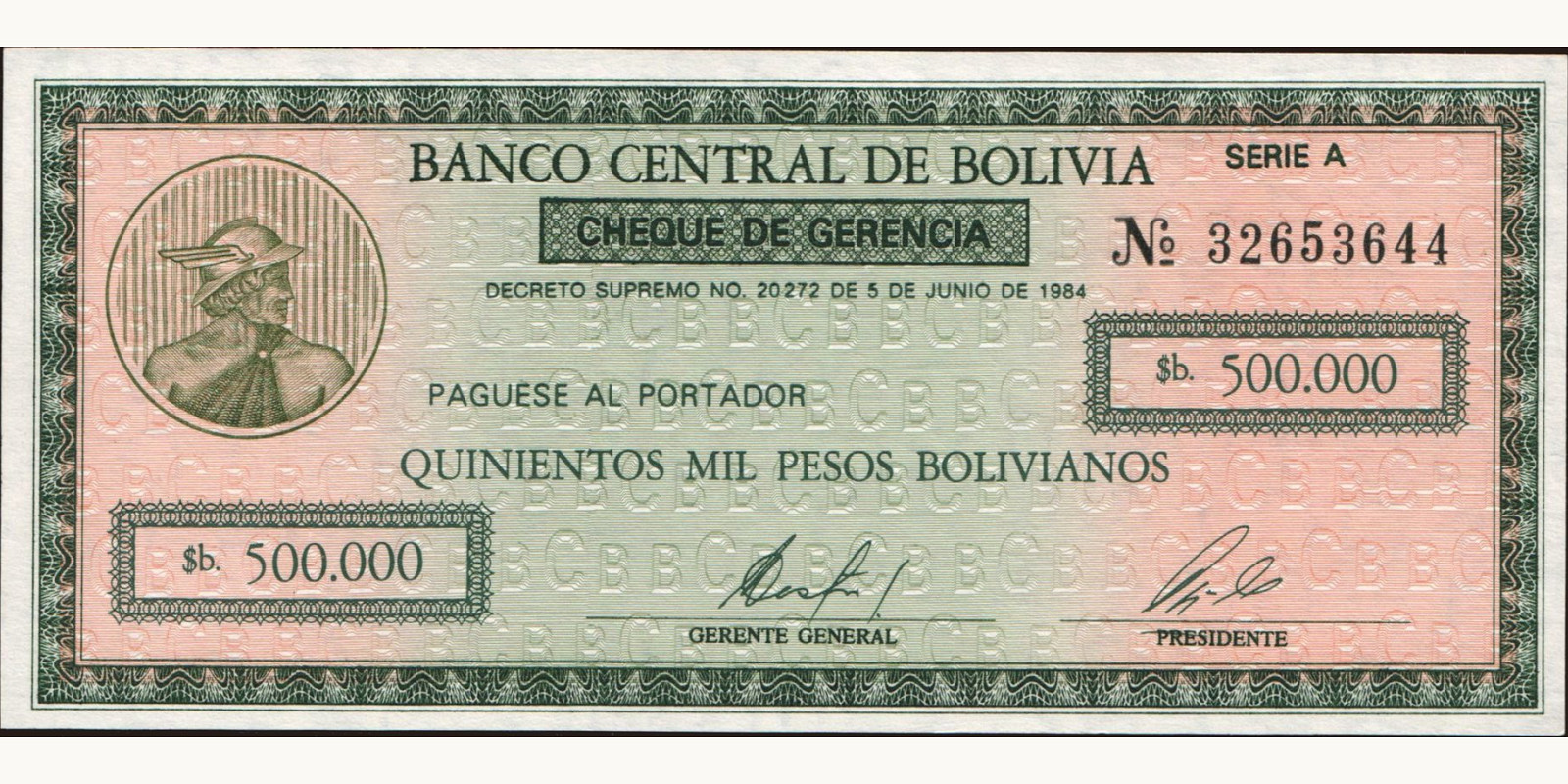 500000 pesos Bolivia 1987 — Front side