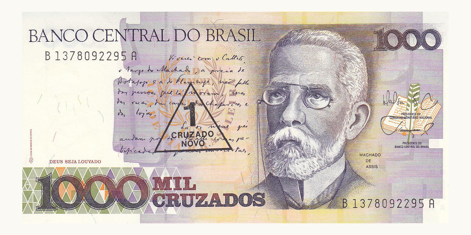 1 cruzado nova Brazil 1989 — Front side