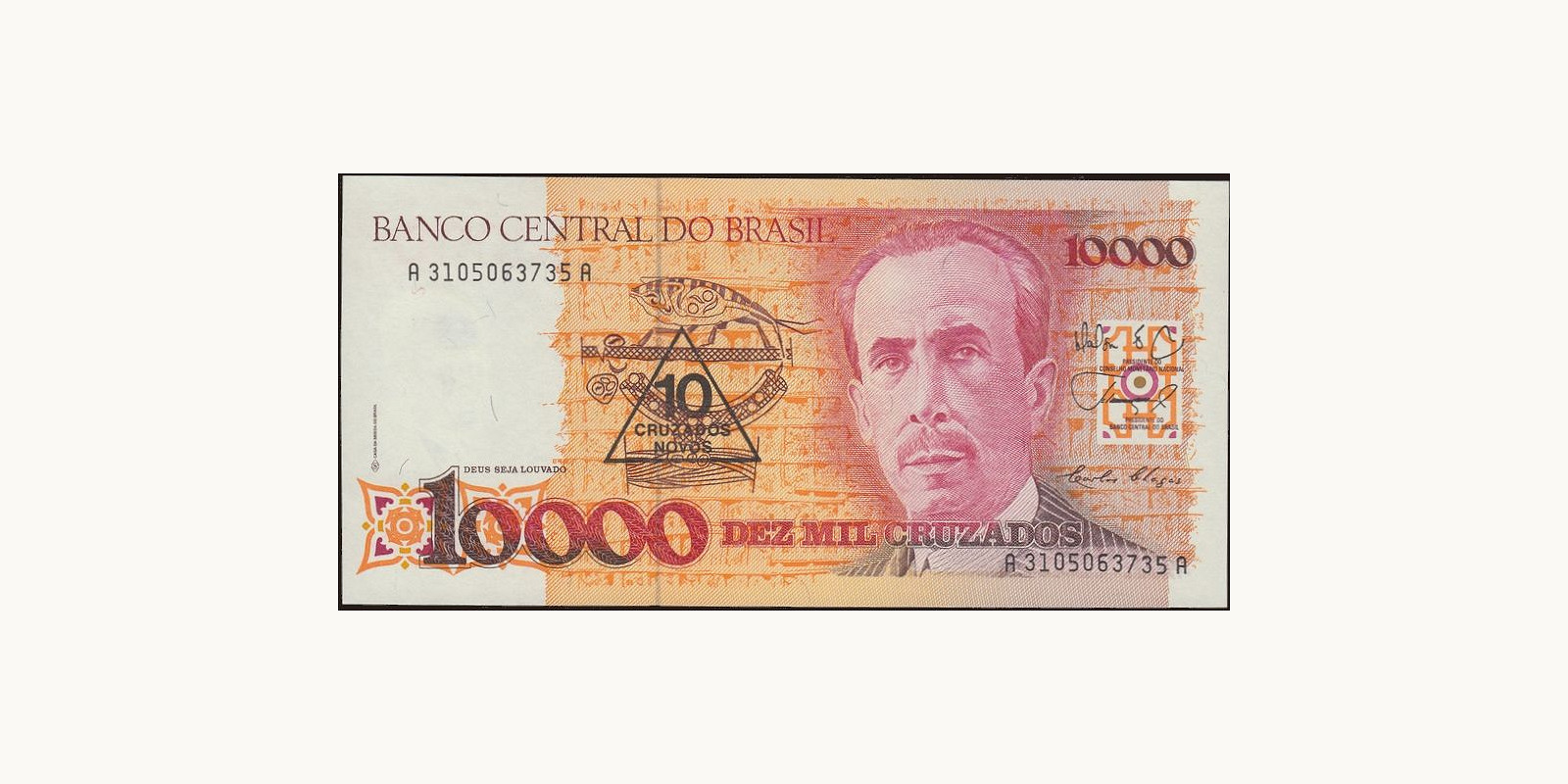 10 cruzados Brazil 1989 — Front side