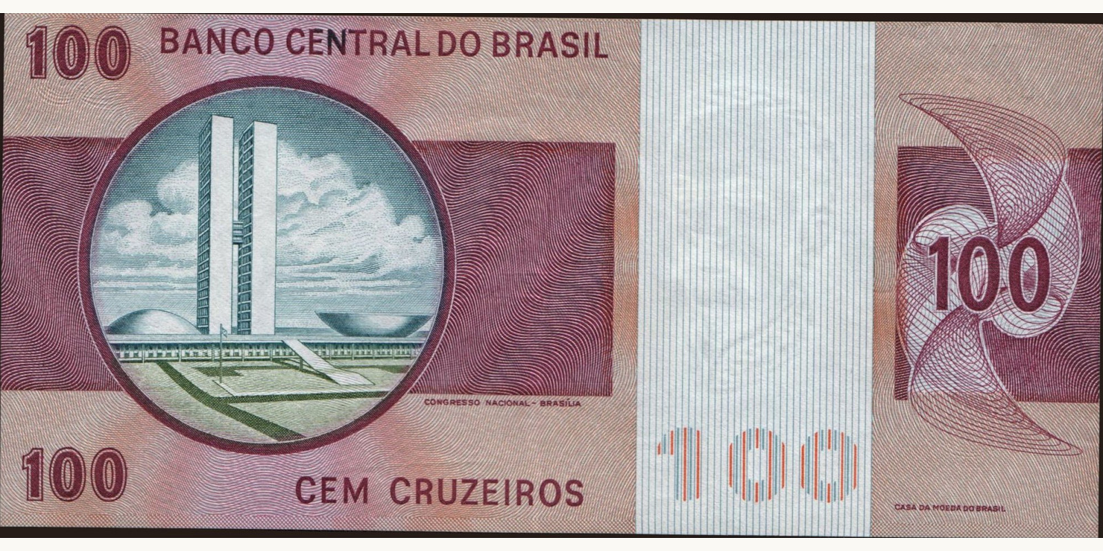 100 cruzeiros Бразилия 1974 — Оборотная сторона