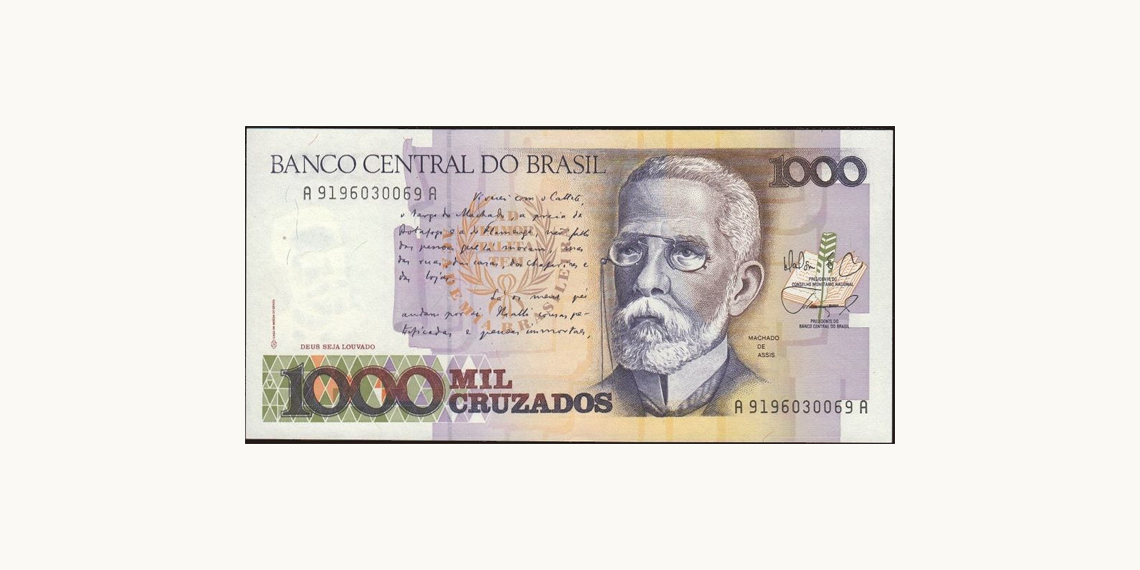 1000 cruzados Brazil 1988 — Front side