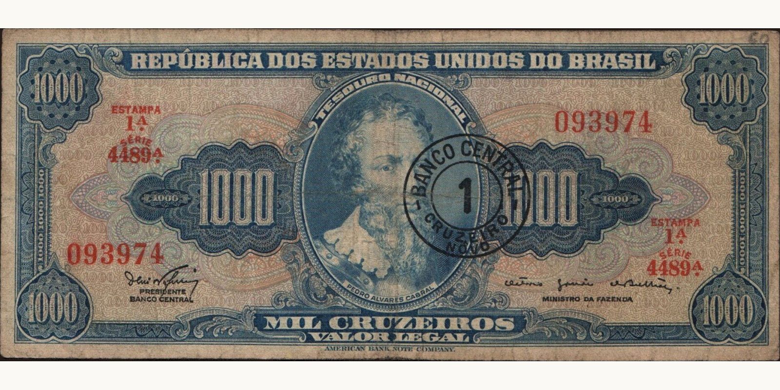 1000 cruzeiros Бразилия 1966 — Лицевая сторона