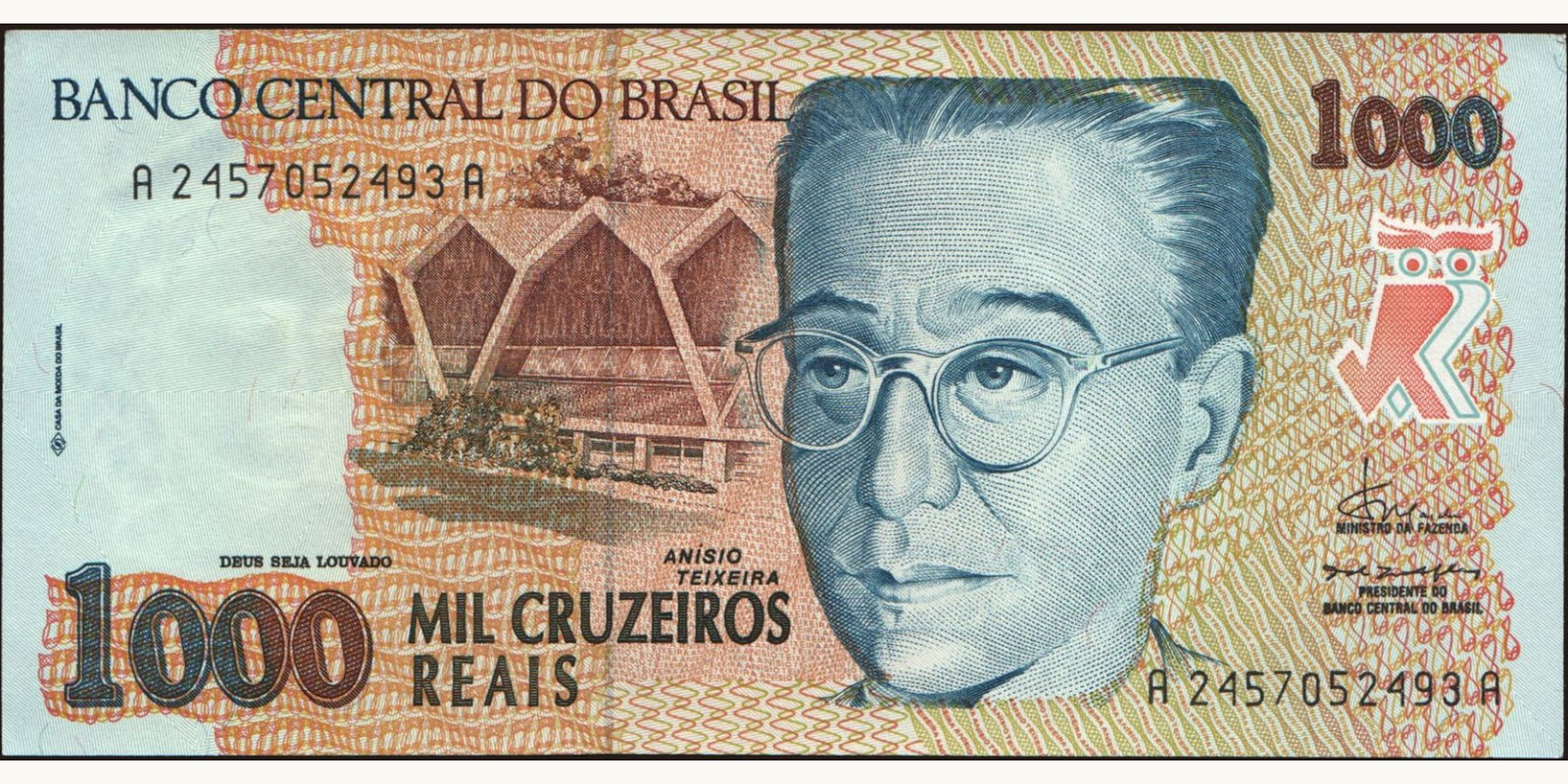 1000 cruzeiros Brazil 1993 — Front side