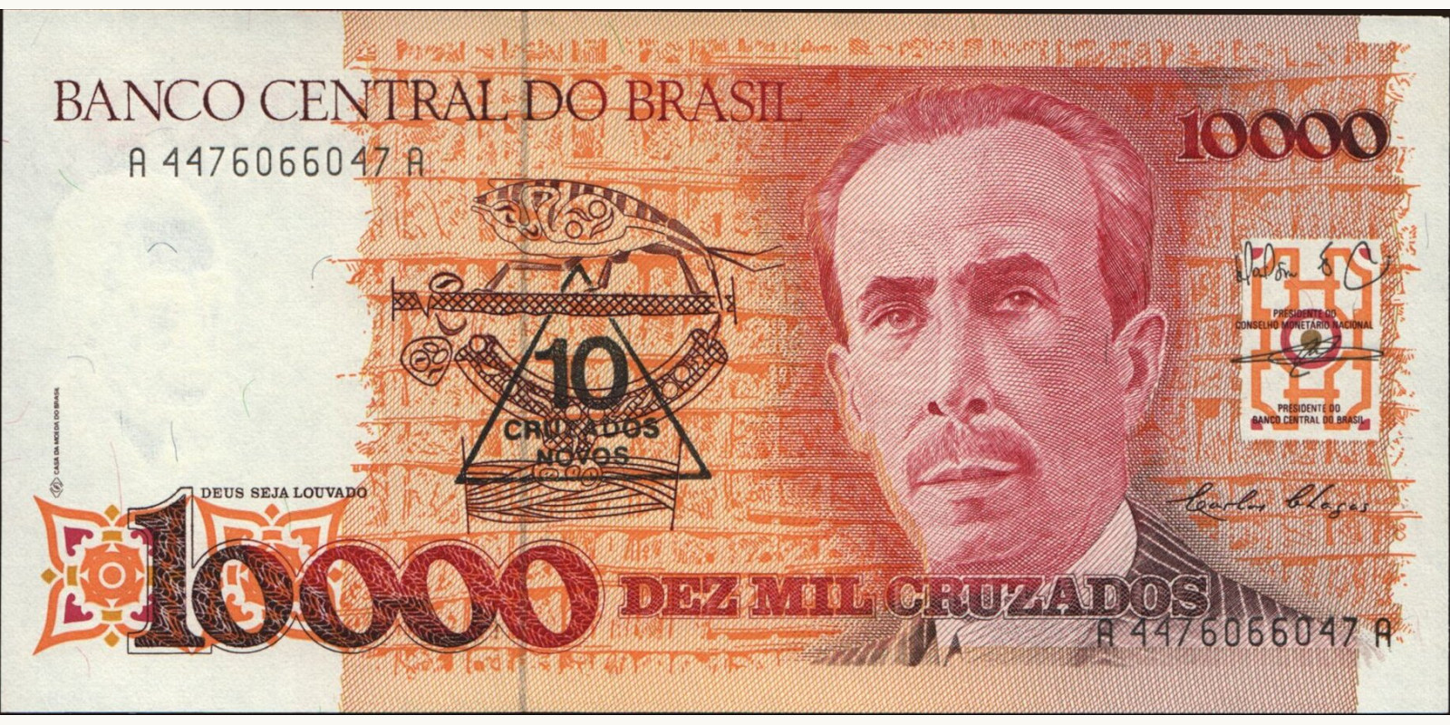 10000 cruzados Brazil 1990 — Front side