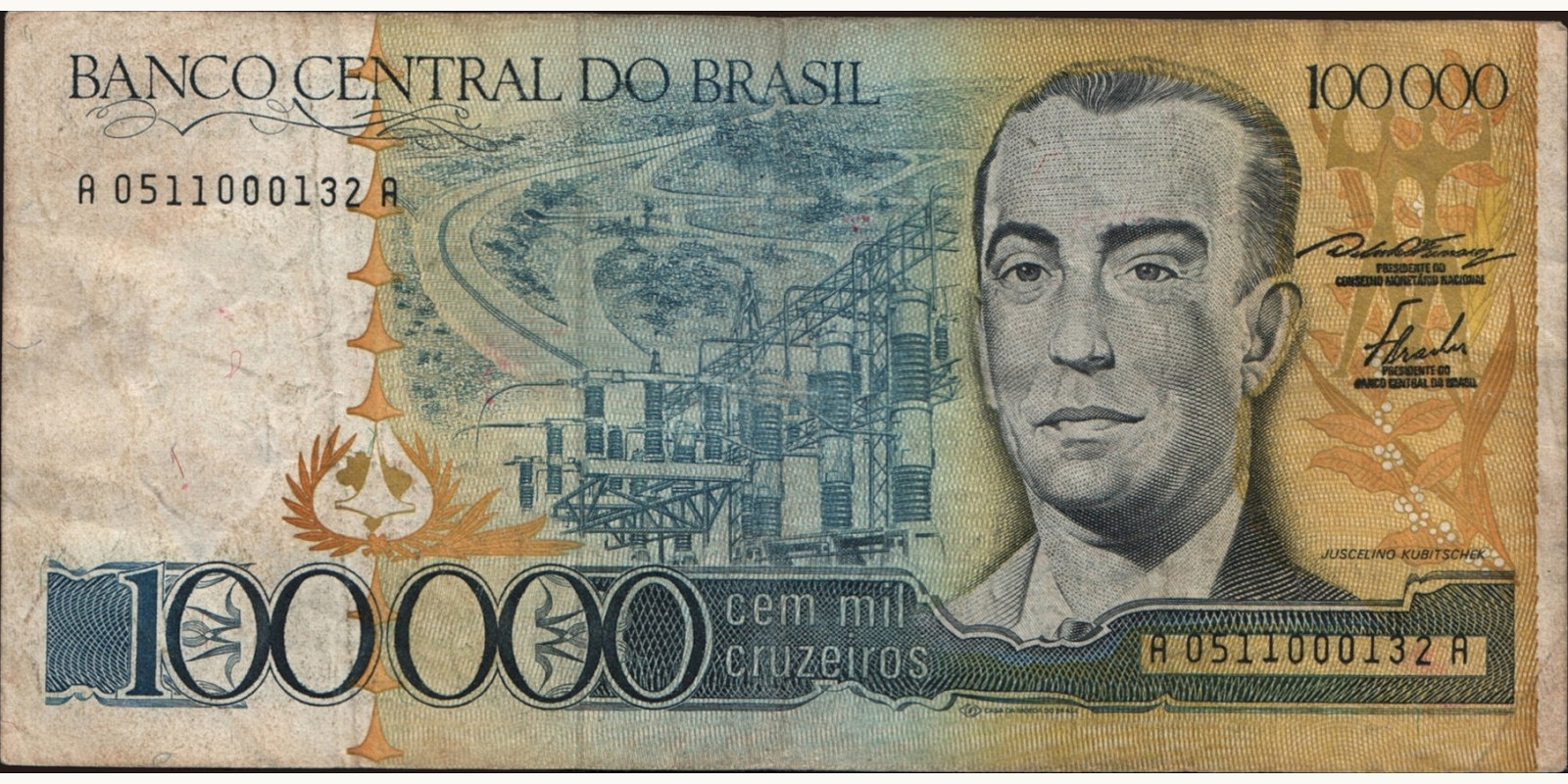 100000 cruzeiros Brazil 1985 — Front side