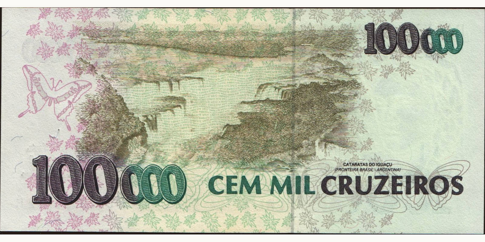 100000 cruzeiros Brazil 1993 — Back side