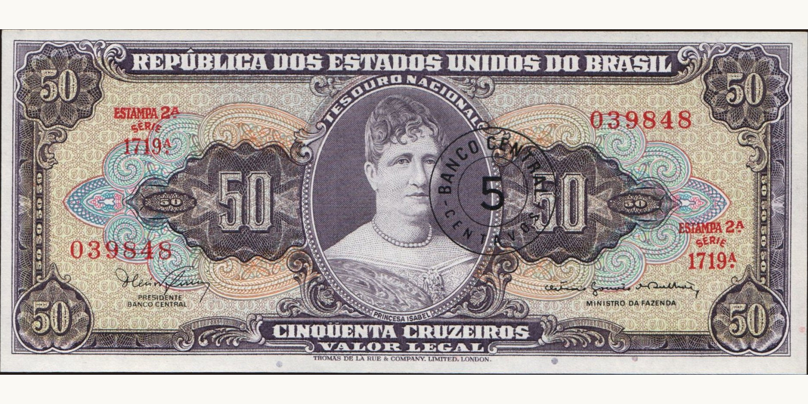 50 cruzeiros Brazil 1966 — Front side