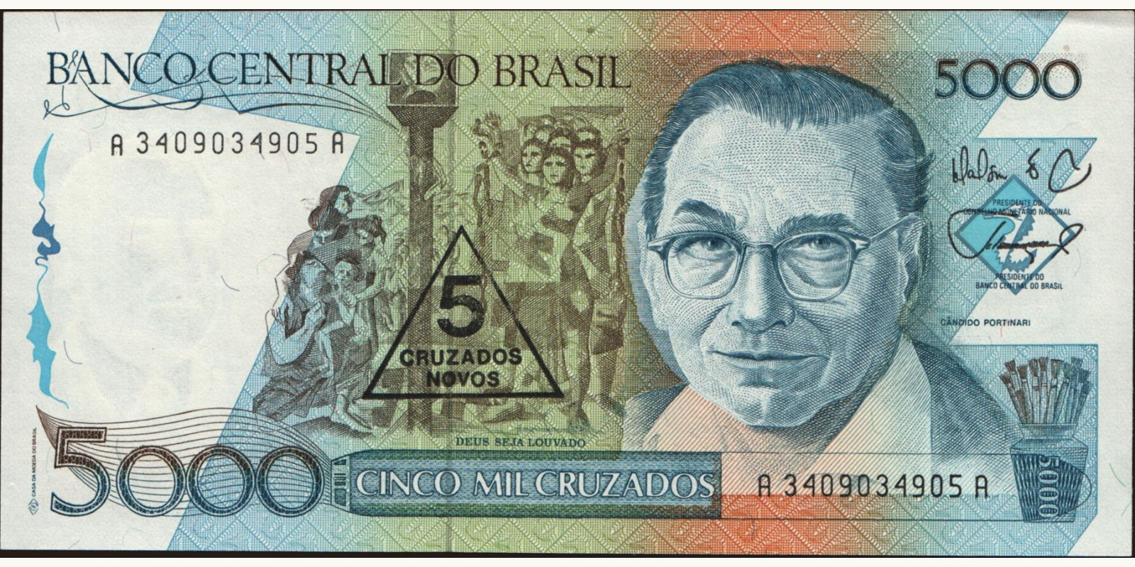 5000 cruzados Brazil 1989 — Front side