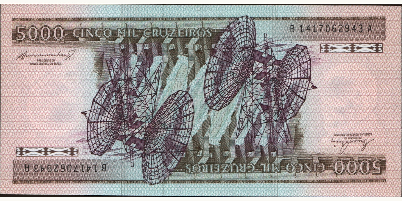 5000 cruzeiros Бразилия 1984 — Оборотная сторона