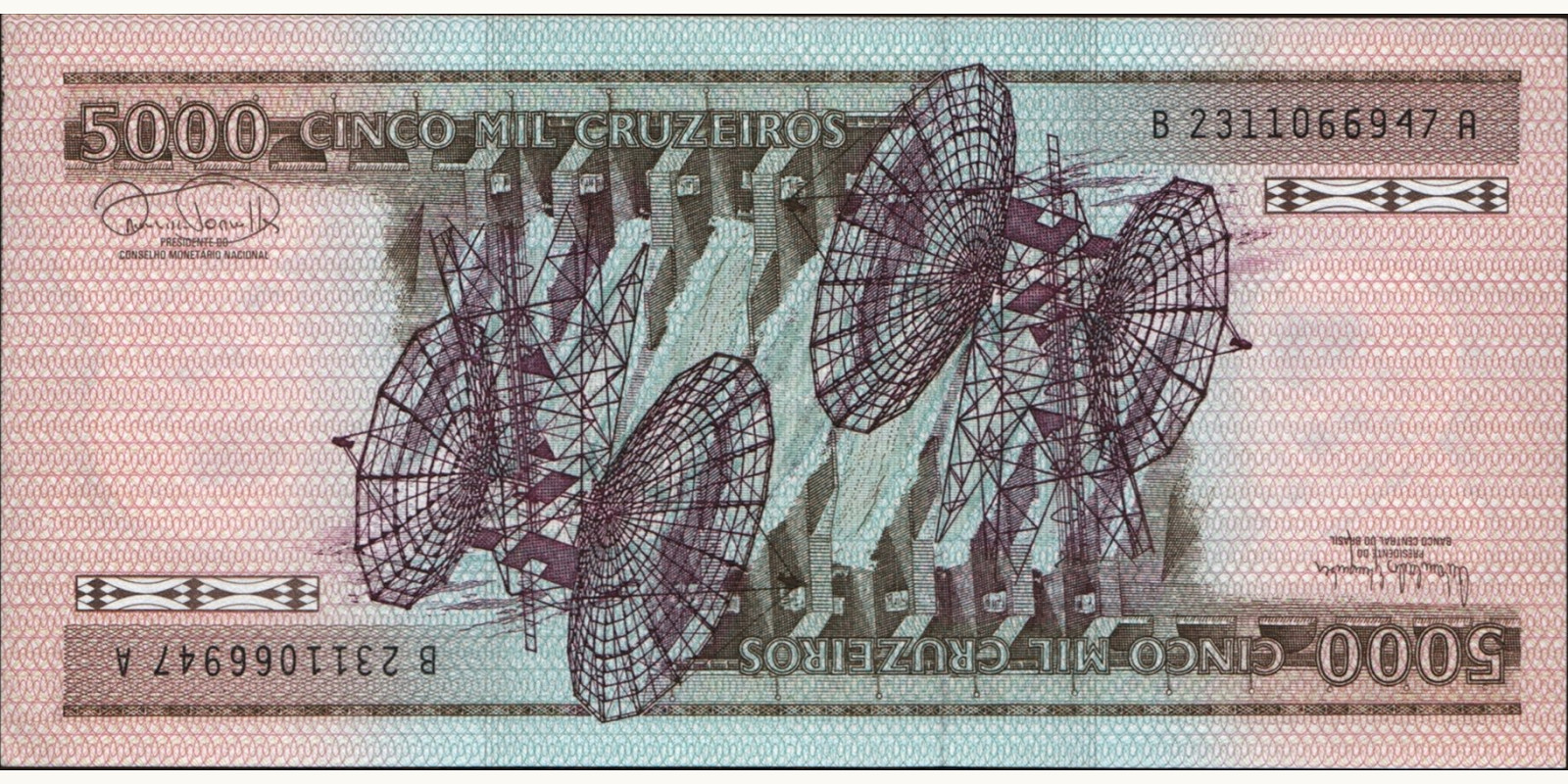 5000 cruzeiros Бразилия 1985 — Оборотная сторона