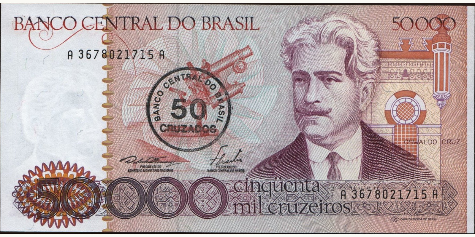 50000 cruzeiros Бразилия 1986 — Лицевая сторона