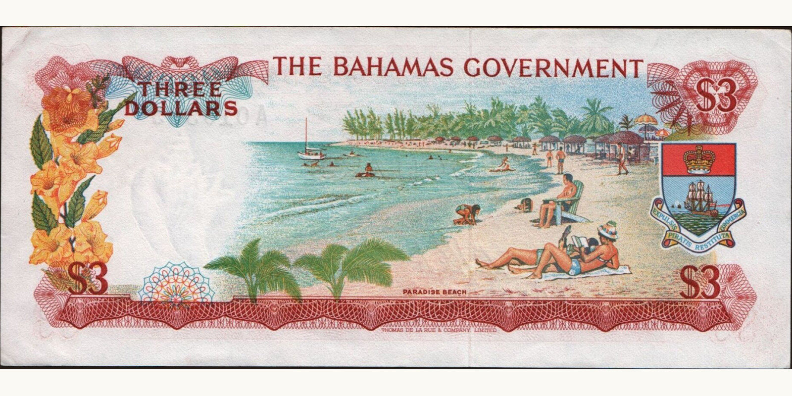 3 dollars Bahamas 1965 — Back side