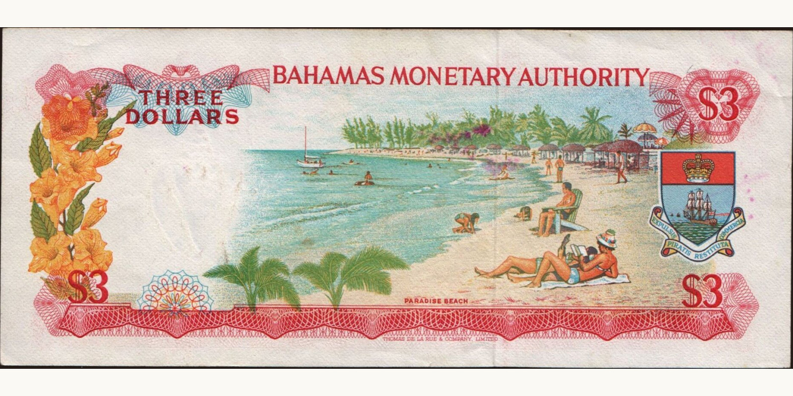 3 dollars Bahamas 1968 — Back side