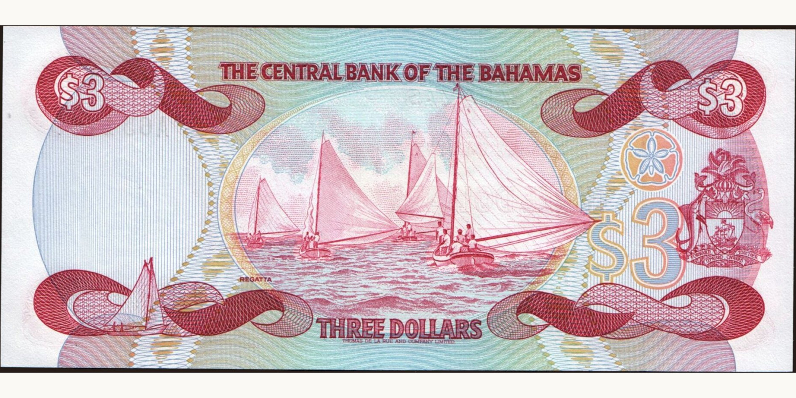 3 dollars Багамы 1984 — Оборотная сторона