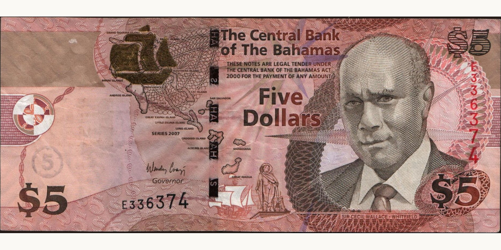 5 dollars Багамы 2007 — Лицевая сторона