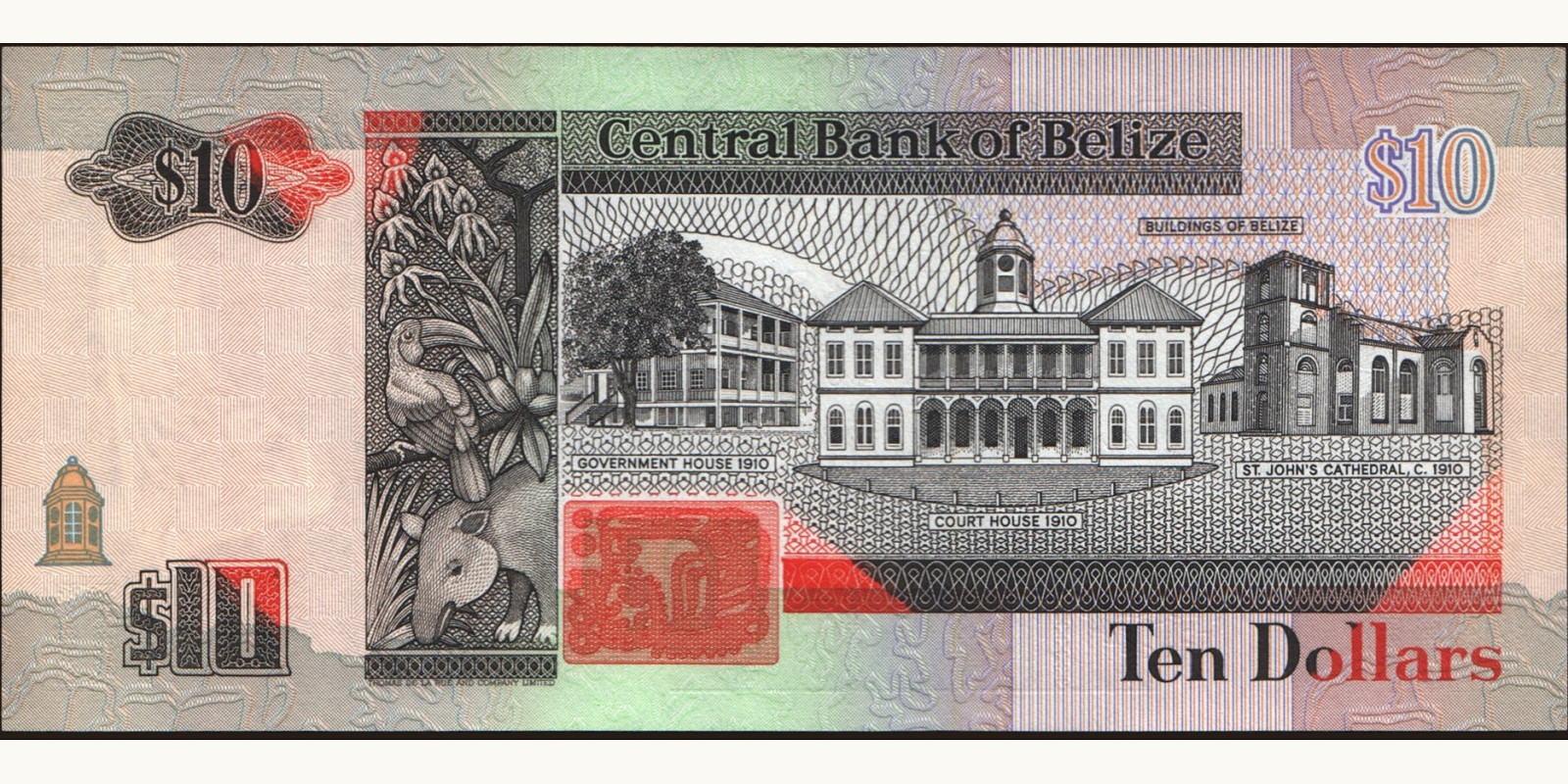 10 dollars Белиз 1990 — Оборотная сторона