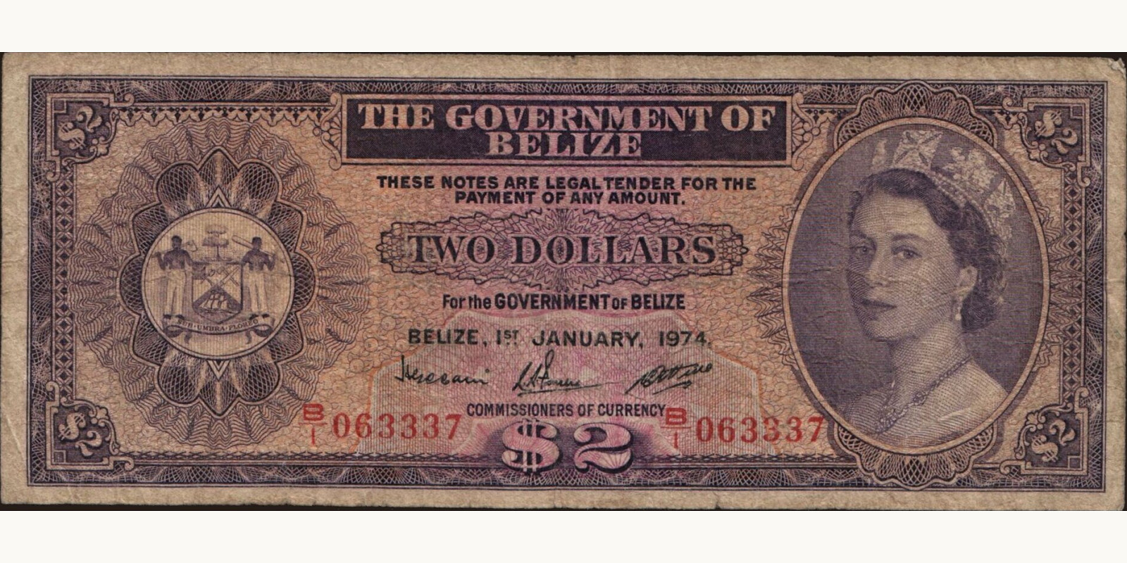 2 dollars Белиз 1974 — Лицевая сторона