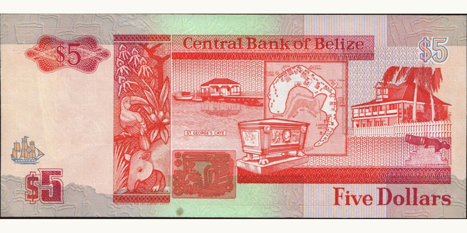 5 dollars Белиз 1990 — Оборотная сторона