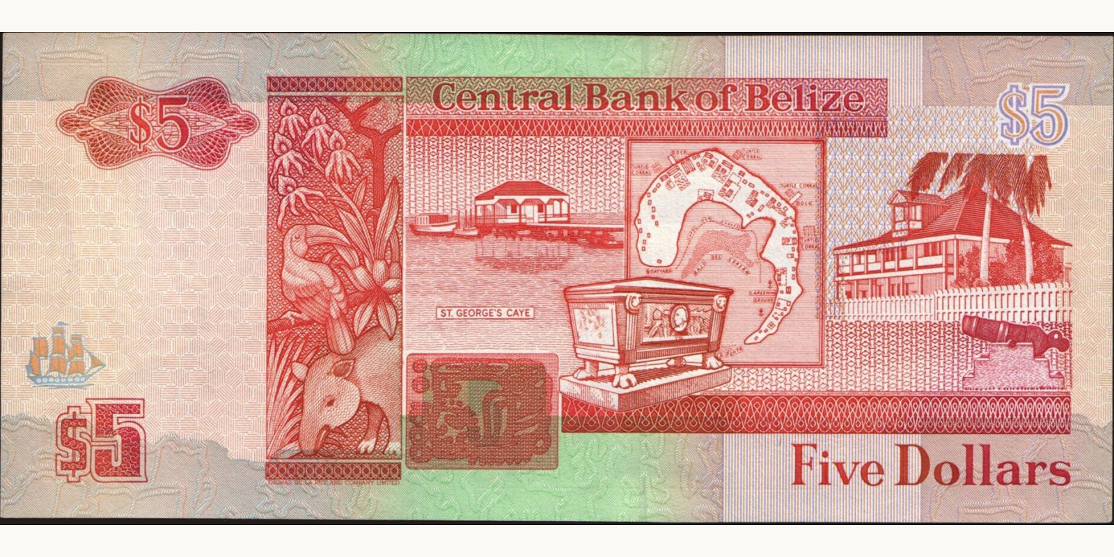 5 dollars Belize 1996 — Back side