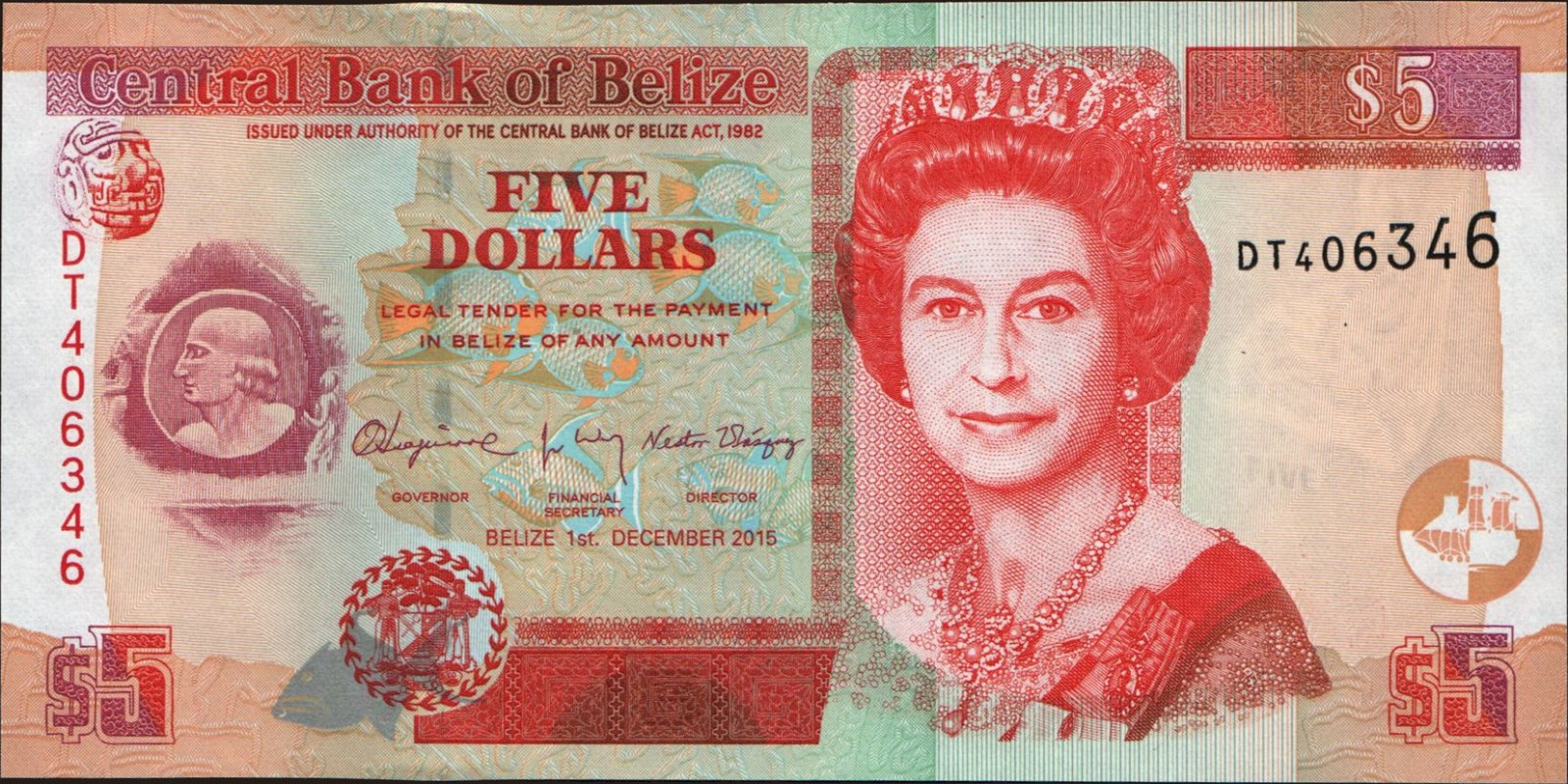 5 dollars Belize 2015 — Front side