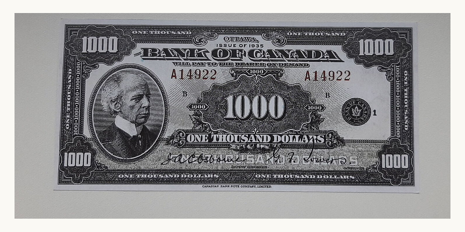 1000 dollars Канада 1935 — Лицевая сторона