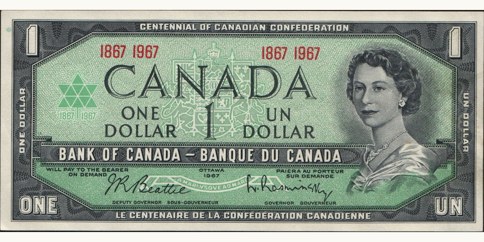 1 dollars Канада 1967 — Лицевая сторона