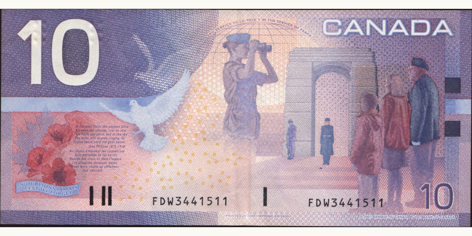 10 dollars Canada 2001 — Back side