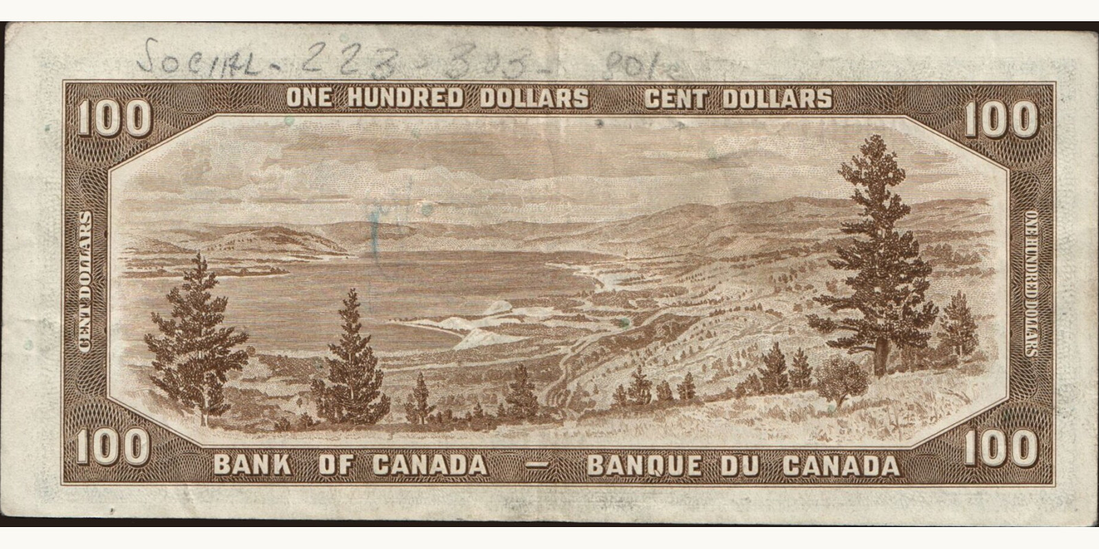 100 dollars Канада 1954 — Оборотная сторона