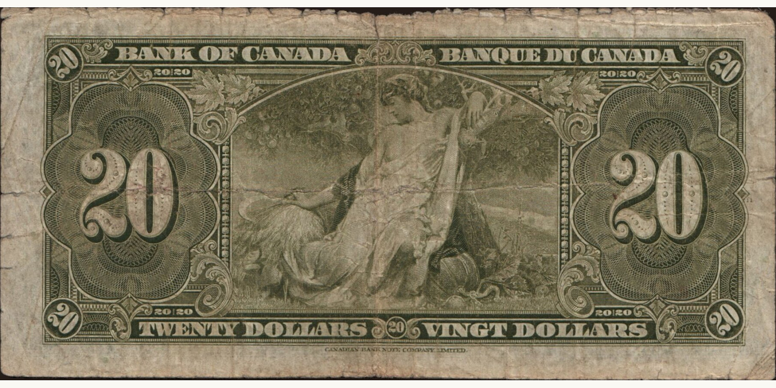 20 dollars Canada 1937 — Back side