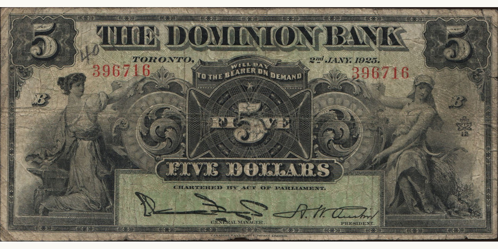 5 dollars Канада 1925 — Лицевая сторона