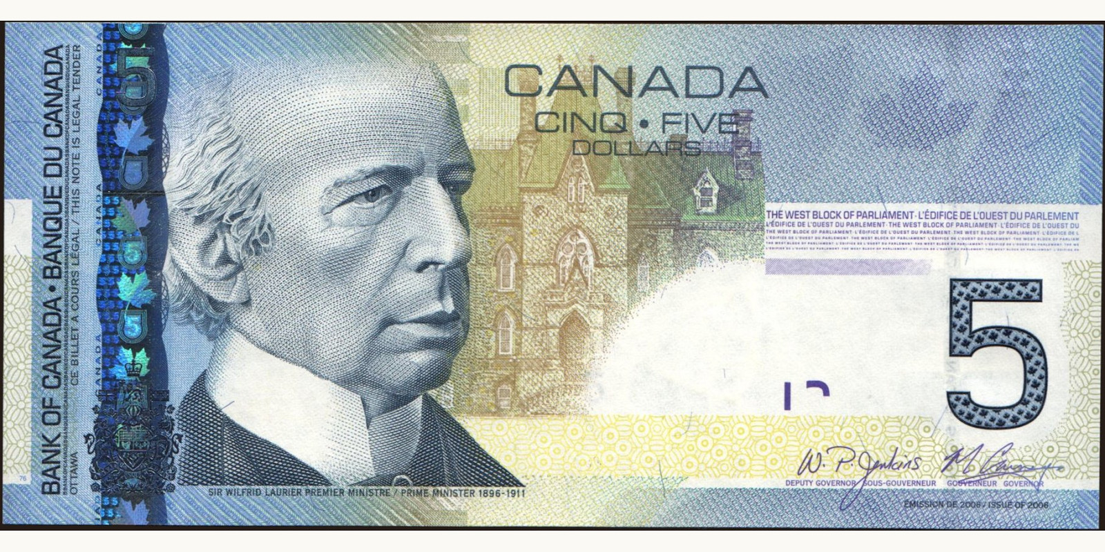 5 dollars Канада 2006 — Лицевая сторона