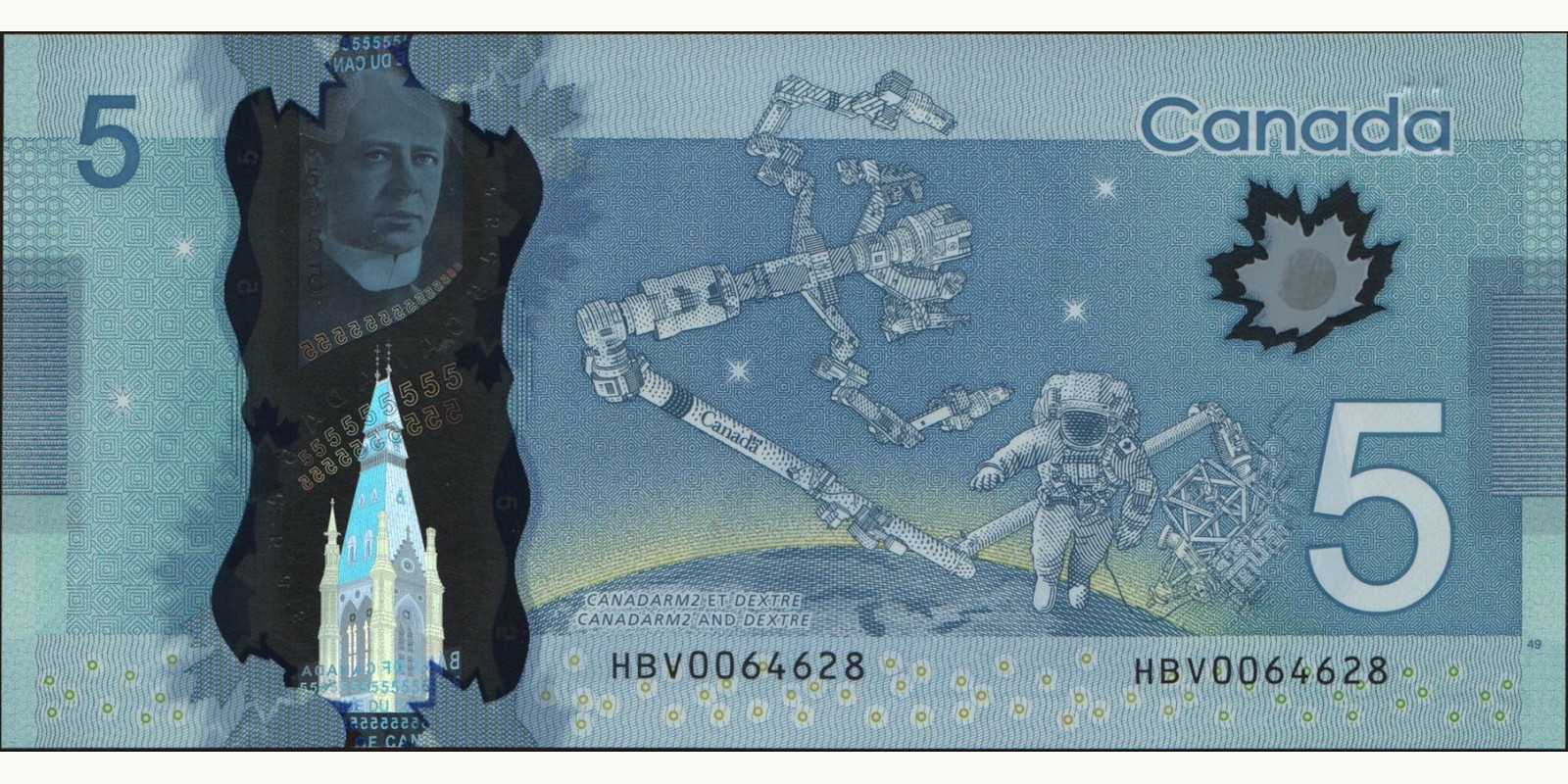 5 dollars Канада 2013 — Оборотная сторона