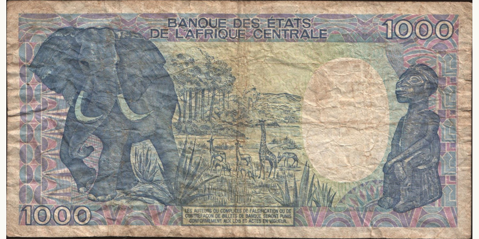 1000 franc Центрально-Африканская Республика 1989 — Оборотная сторона