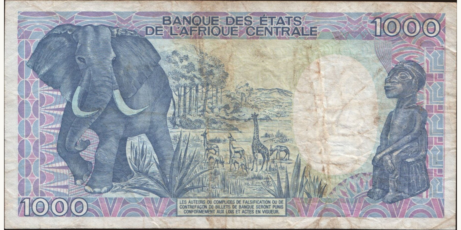 1000 franc Центрально-Африканская Республика 1990 — Оборотная сторона