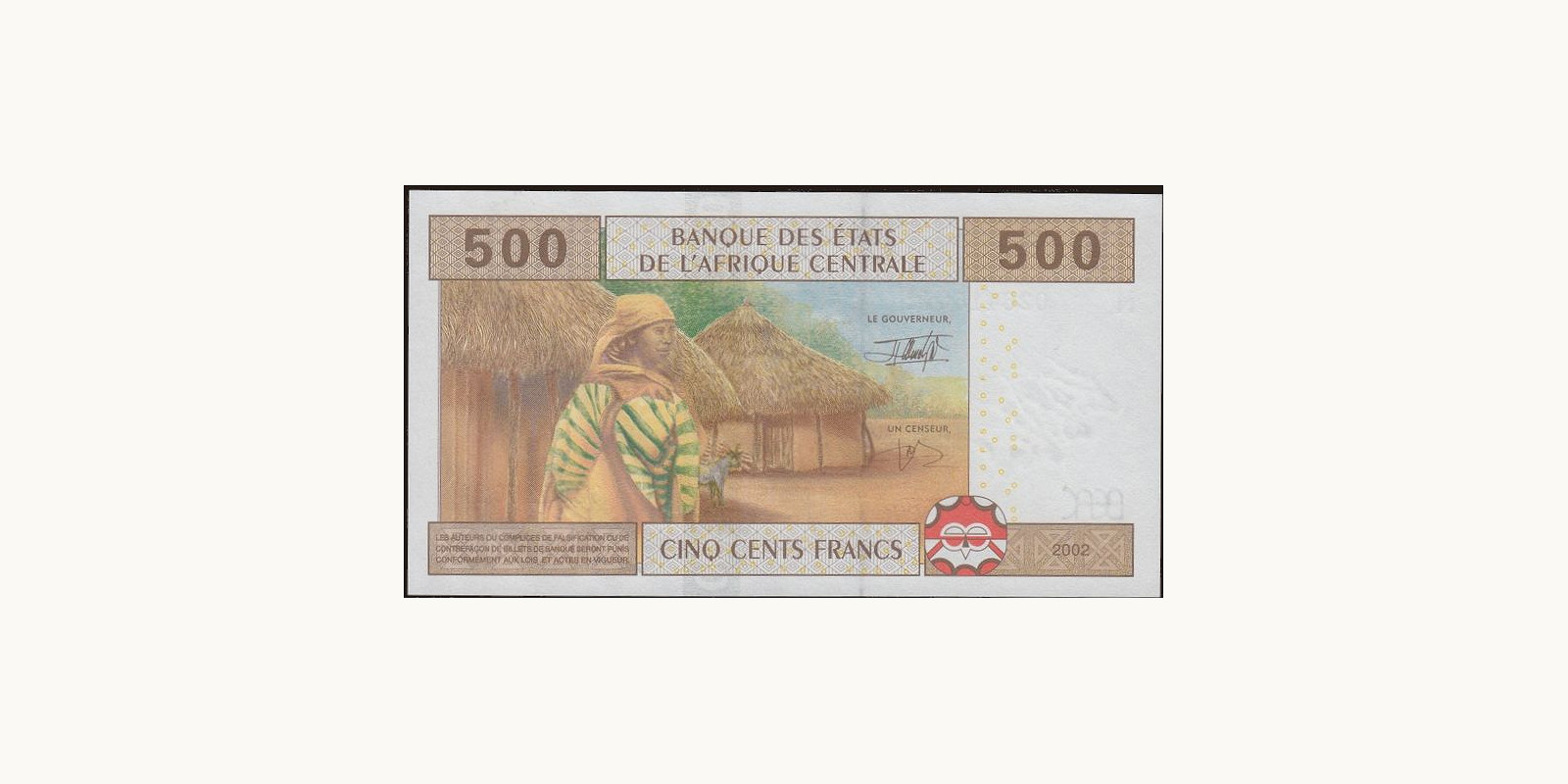 500 franc Central African Republic 2002 — Back side