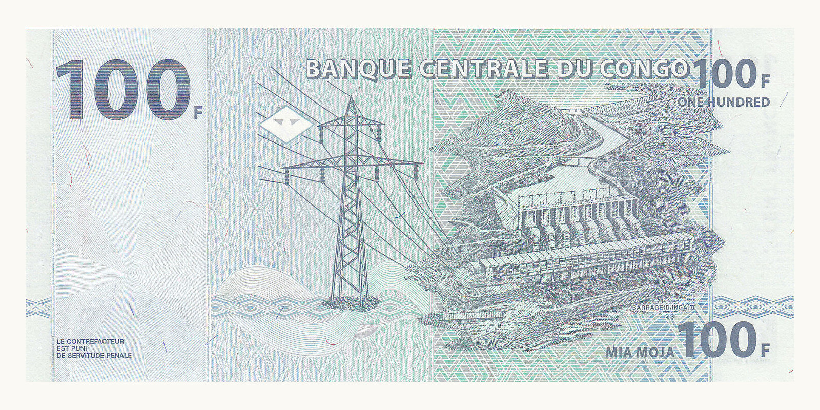 100 franc Congo 2007 — Back side