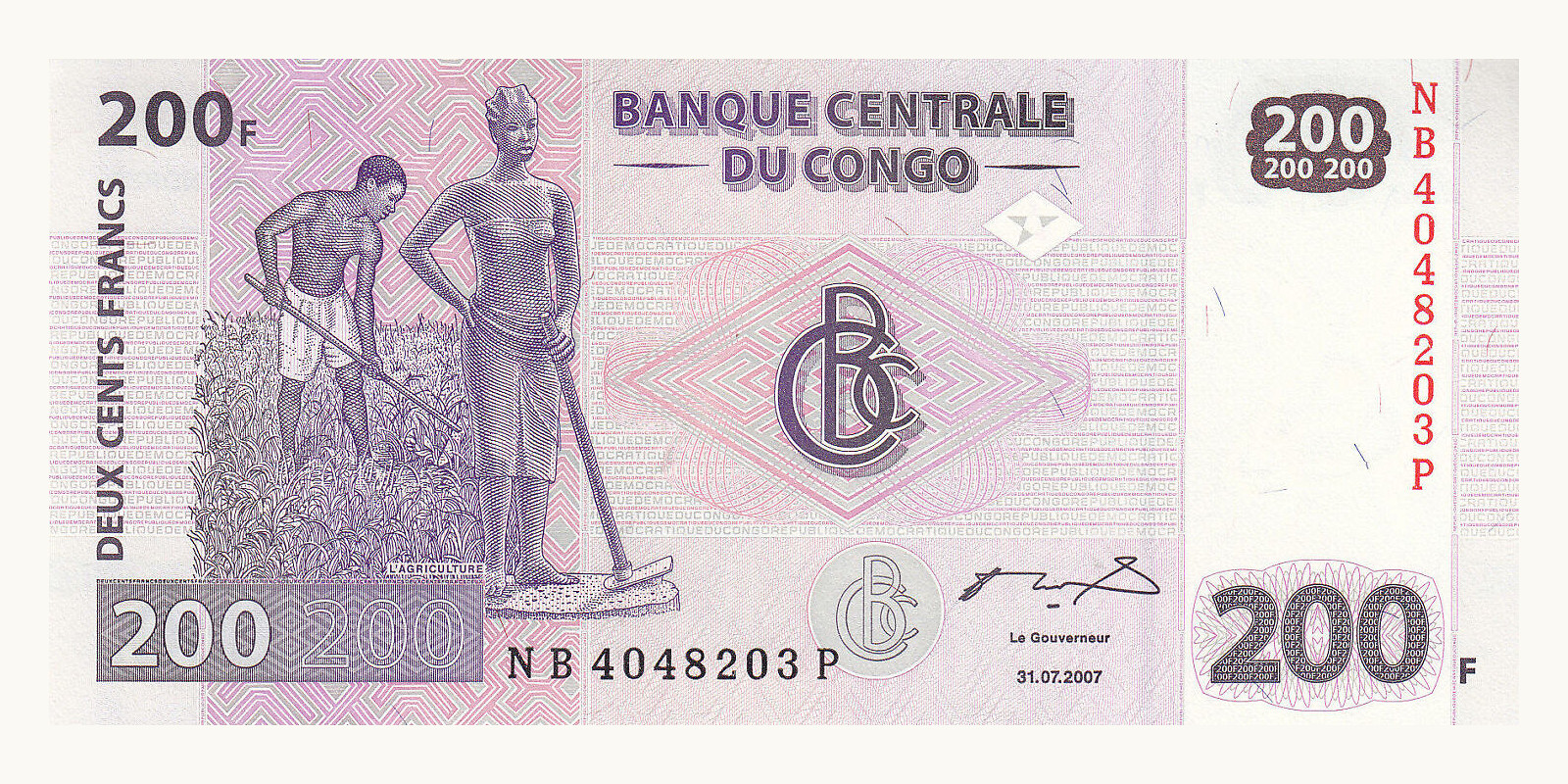 200 franc Congo 2007 — Front side