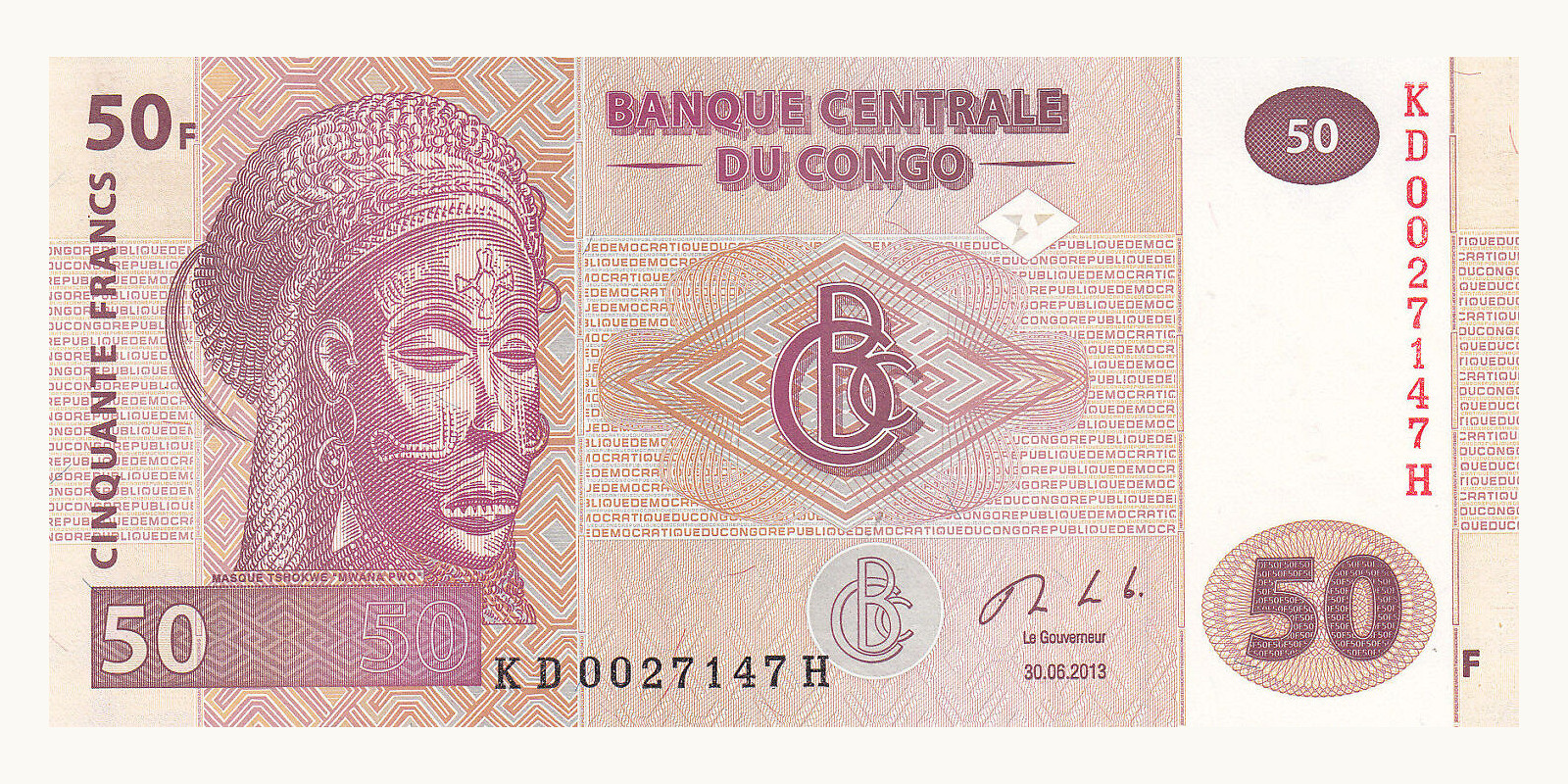 50 franki Конго - Браззавиль 2013 — Лицевая сторона