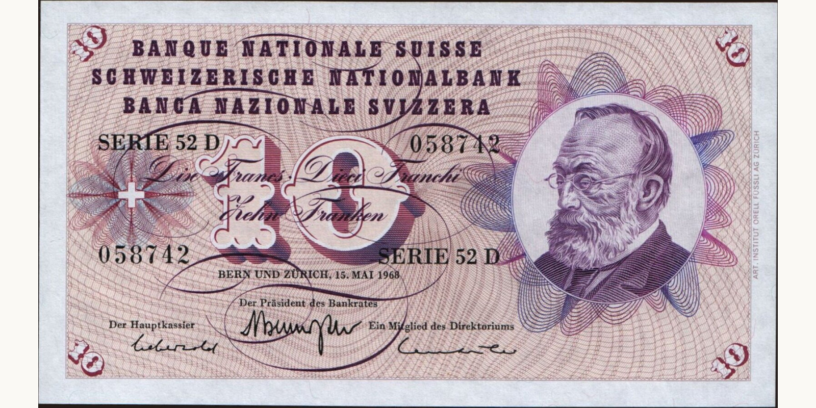 10 franc Switzerland 1968 — Front side