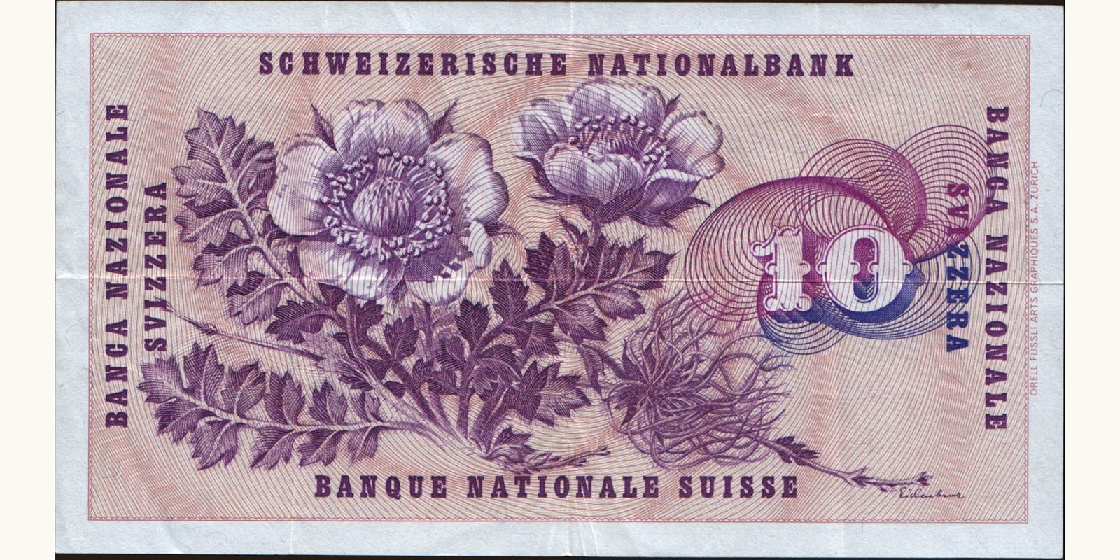 10 franc Switzerland 1970 — Back side