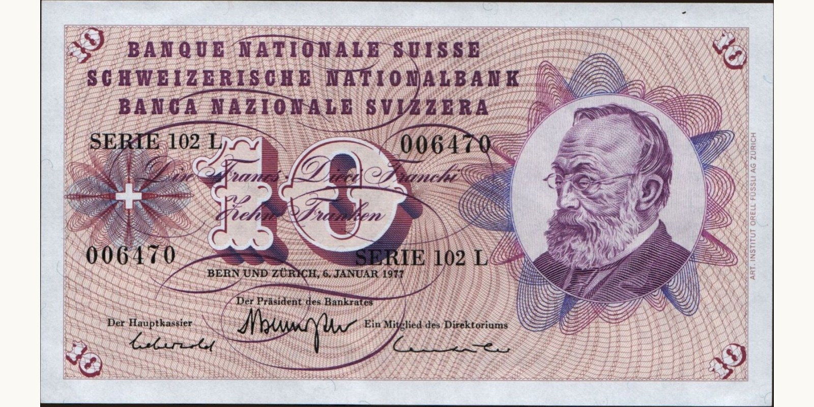 10 franc Switzerland 1972 — Front side
