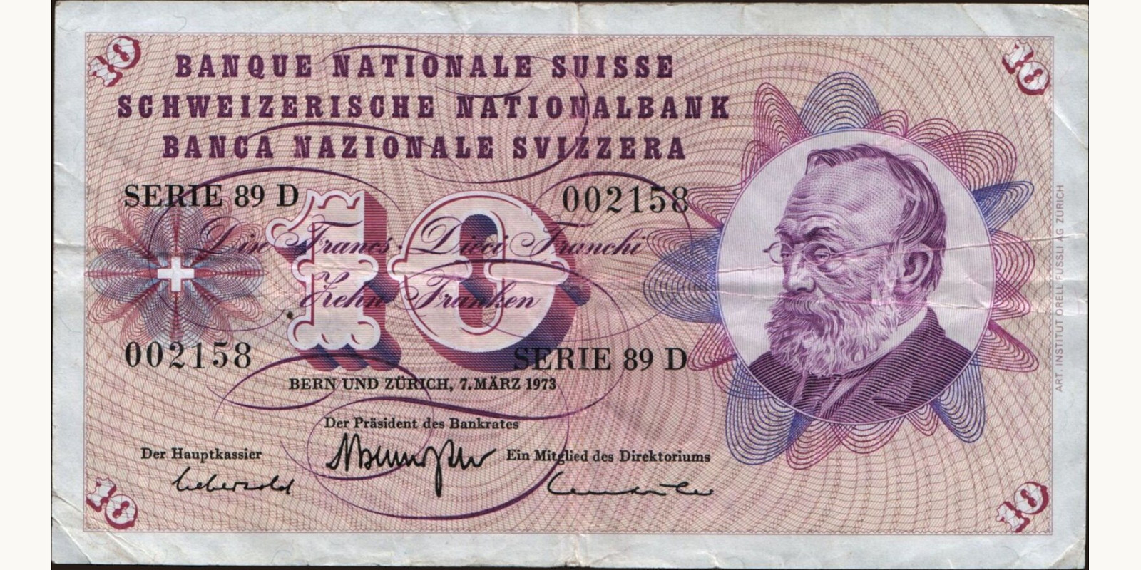 10 franc Switzerland 1973 — Front side