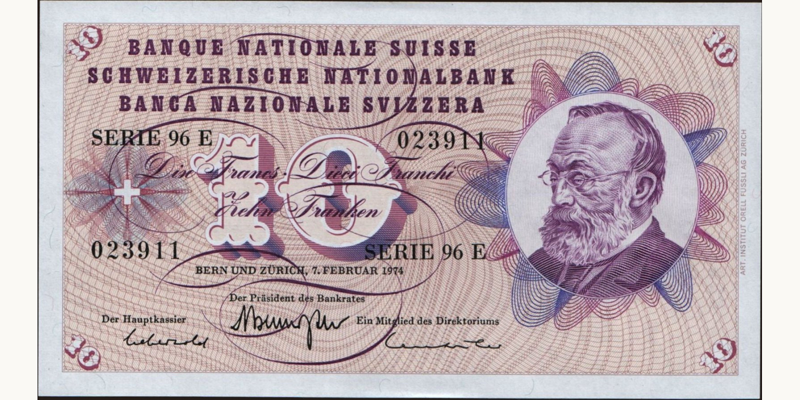 10 franc Switzerland 1974 — Front side