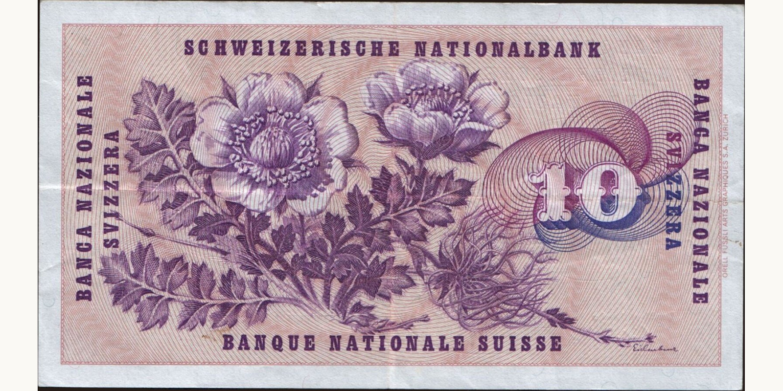 10 franc Switzerland 1977 — Back side