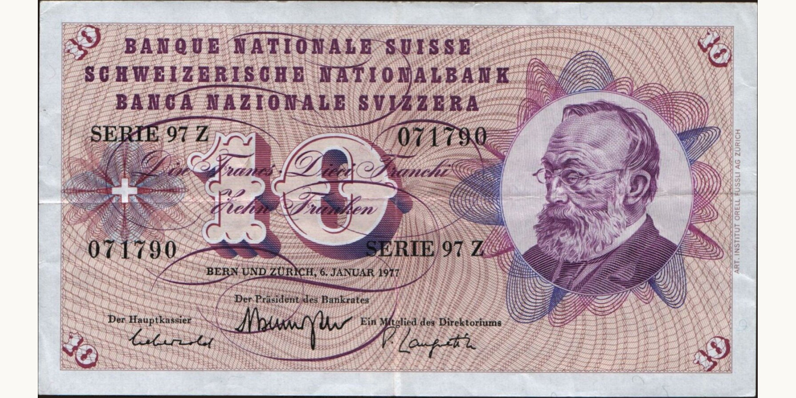 10 franc Switzerland 1977 — Front side