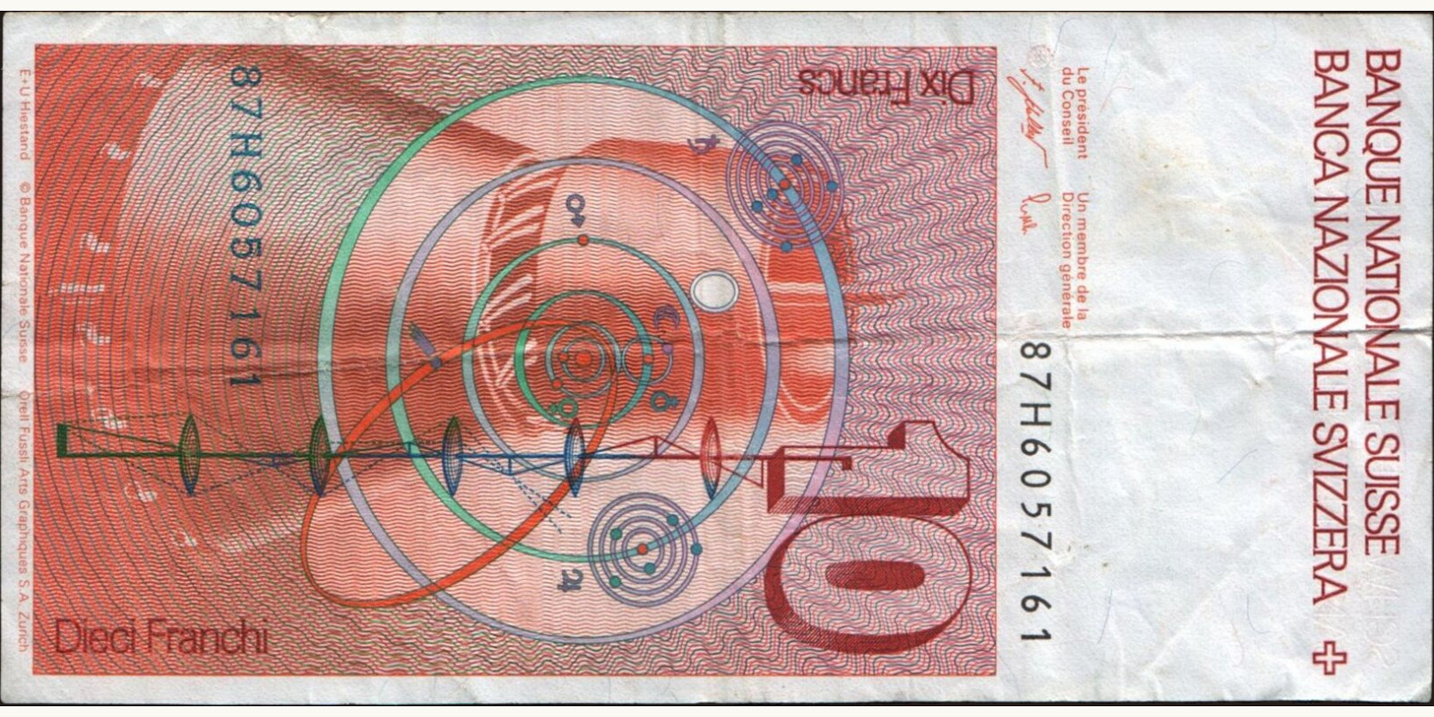 10 franc Швейцария 1987 — Оборотная сторона