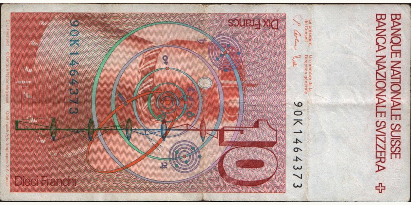 10 franc Switzerland 1990 — Back side