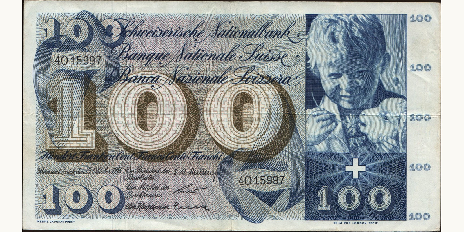 100 franc Switzerland 1956 — Front side