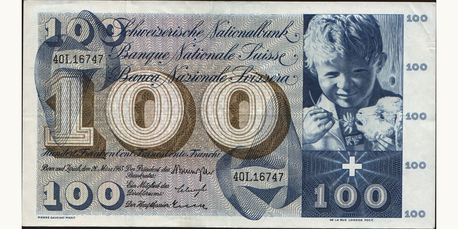 100 franc Switzerland 1963 — Front side