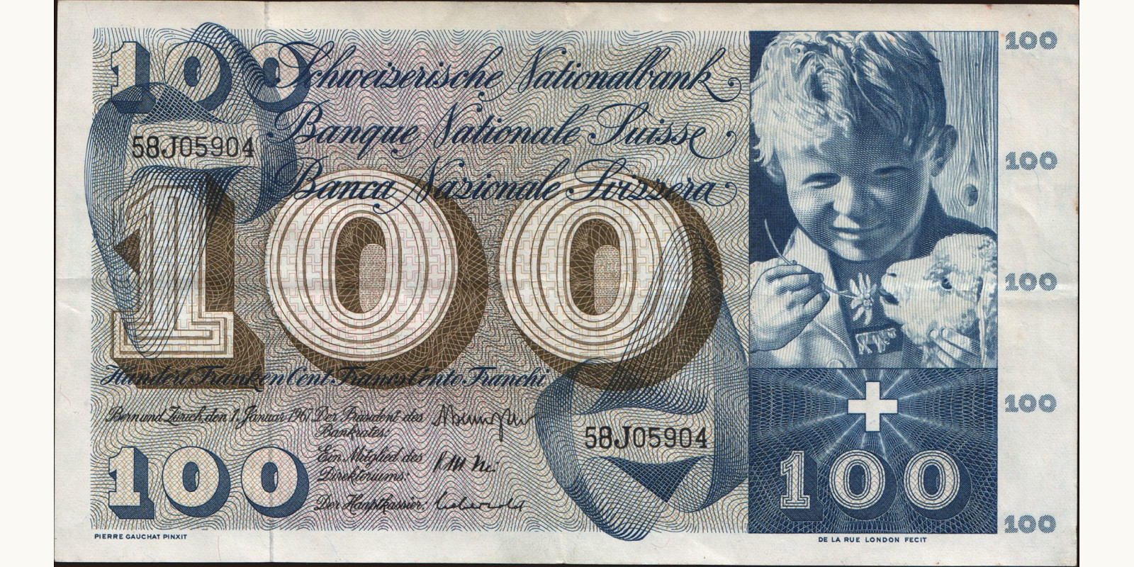 100 franc Switzerland 1967 — Front side
